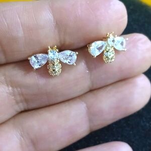 925 Silver Crystal Bee Zircon Earrings Stud Dangle Wedding Jewelry Women